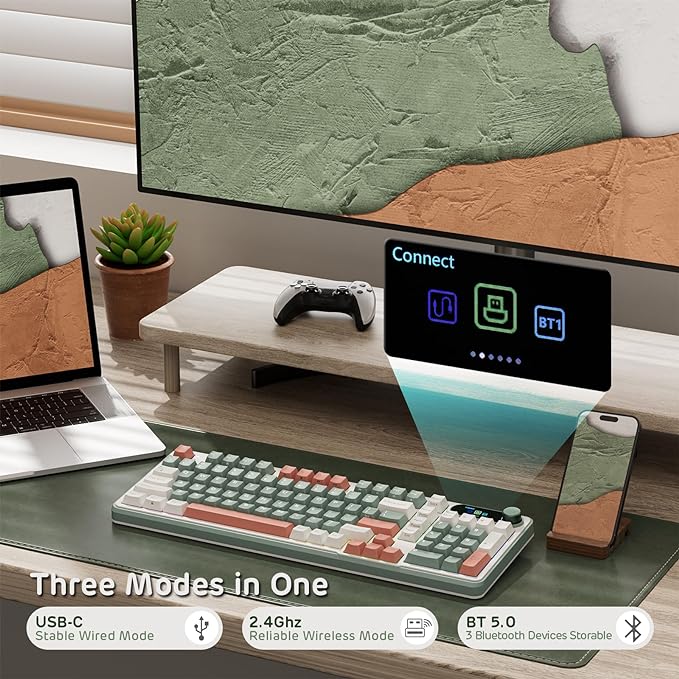 RK ROYAL KLUDGE S98 Wireless Mechanical Keyboard w/Smart Display & Knob | 96% RGB Wireless Gaming Keyboard BT/2.4G/USB-C, Hot Swappable Custom Keyboards, Creamy Sound Silent Computer Keyboard