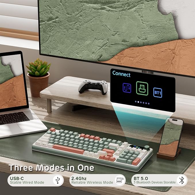 RK ROYAL KLUDGE S98 Wireless Mechanical Keyboard w/Smart Display & Knob | 96% Top Mount RGB Gaming Keyboard BT/2.4G/USB-C, 5-Layer Noise Dampening, Creamy Sound Pre-lubed Switch,Hot Swap, 98 Keys