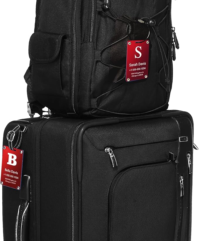 Luggage Tags for Suitcases 4 Pack: Personalized Luggage Tags for Backpacks & Bags Tags with Coustomizable Texts (Red)