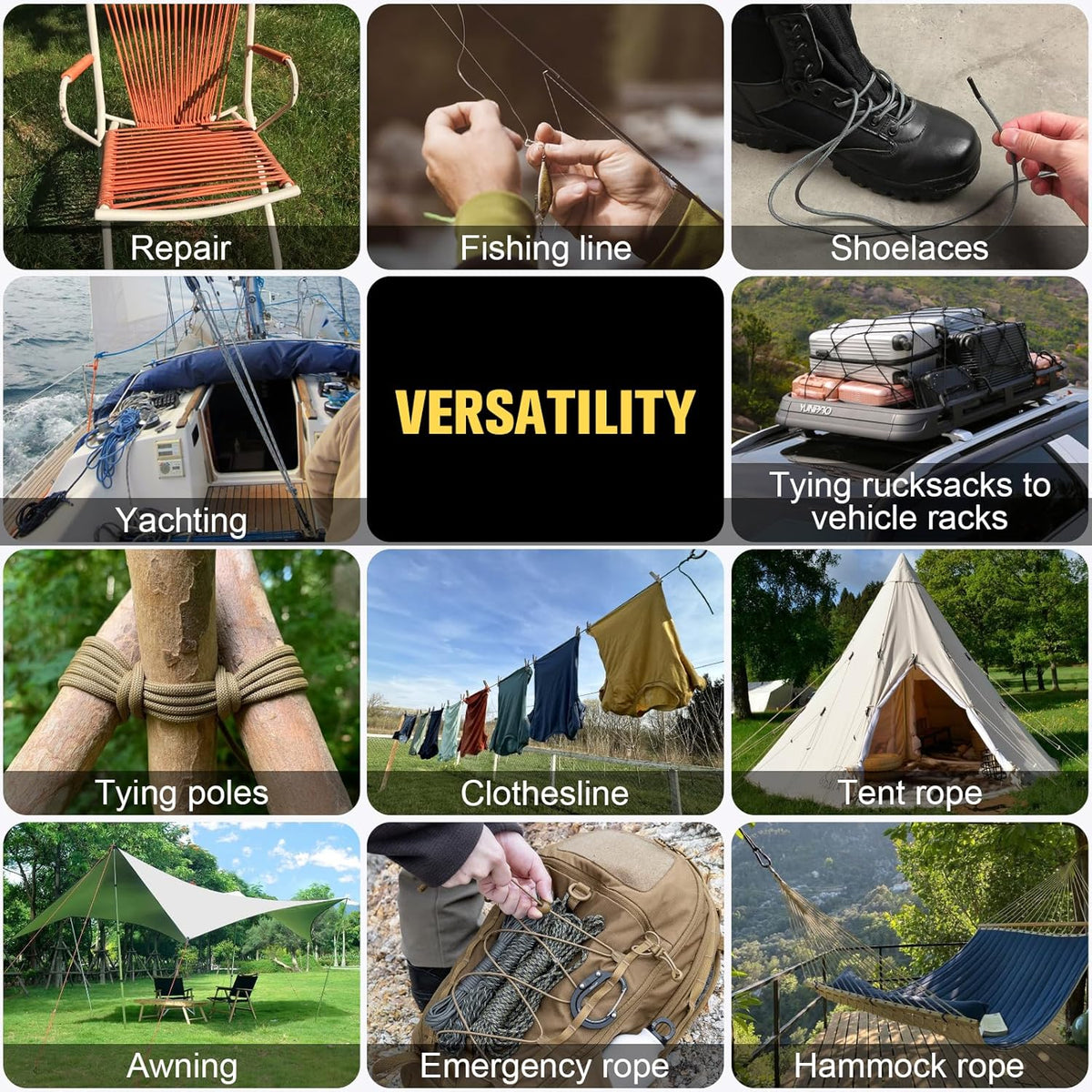 Paracord Rope 750 lb - 200ft Heavy Duty 12-Strand Parachute Cord | Black Survival & Camping Gear