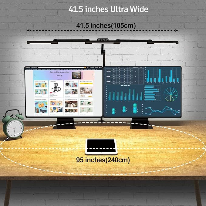 EPABINA Transformable LED Desk Lamp, 41.5" Large Architect Desk Lamp with Clamp, 3 Light Bars Desk Light for Home Office, 24W Auto Dimming Office Lighting Table Light for L Shaped Desk