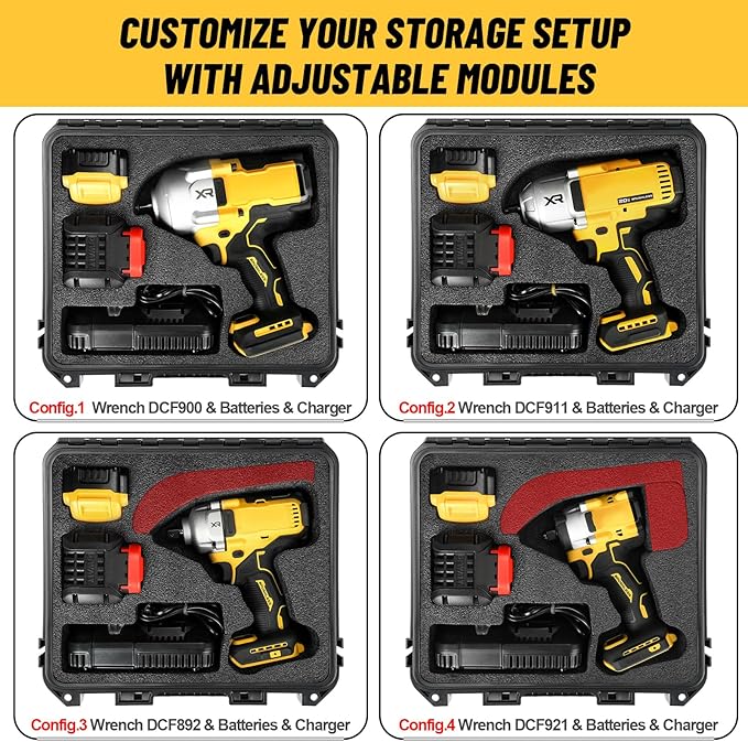 Case for Dewalt Impact and Torque Wrench - Waterproof Hard Tool Box for Dewalt Set, Power Tool Combo Kit Bag for Atomic 20V 2/1 3/4 3/8 Inch Cordless Torque Wrenches/Battery/Charger (Case Only)