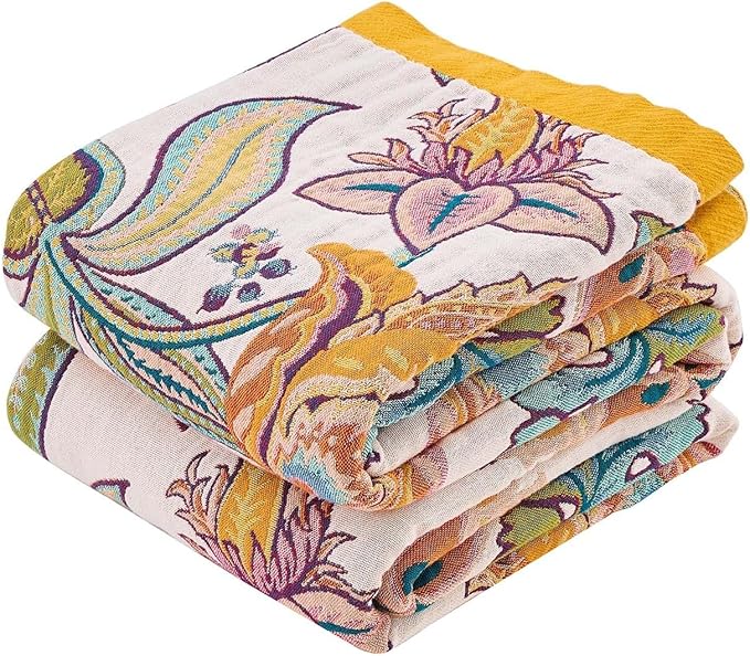 XIBLC Boho Throw Blanket for Bed, 100% Cotton Soft Rustic Quilt Fall Blanket, 60"x80" Floral Printed Farmhouse Decor Bed Blankets, All Season Rustic Reversible Bohemian Throw Quilt
