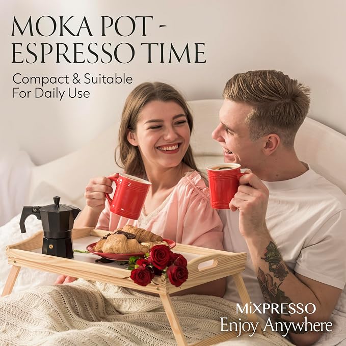 Mixpresso 3 Cup Moka Pot Stovetop Espresso Maker, Italian Cuban Coffee Pot | 5oz aluminum Italian coffee maker for gas and electric stovetops, small design for traditional espresso-style coffee at home
