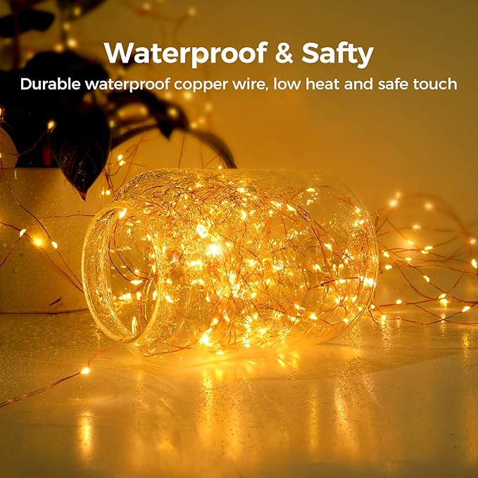 2 Pack 32. 8 ft. USB Powered Fairy Lights with Remote & Timer, 100 LED USB Twinkle String Lights - Silver Wire, 8 Modes, Waterproof, Warm White Starry Lights for Party, Wedding, Christmas