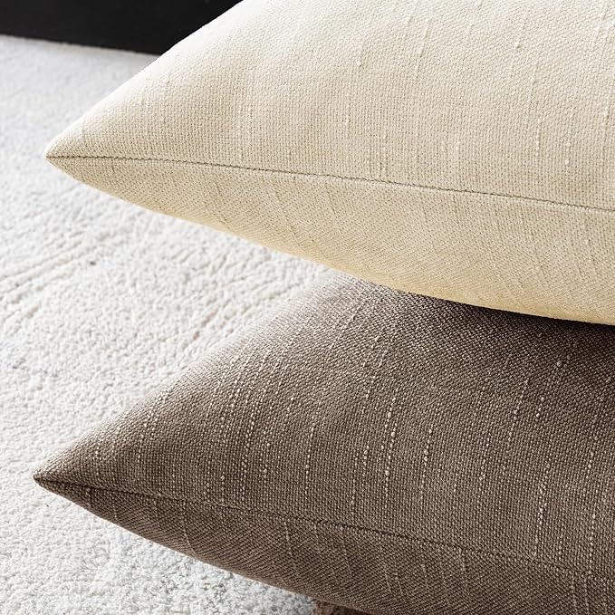 MIULEE Textured Chenille Throw Pillow Covers 22x22 Inch Taupe Grey | Pack of 2 Decorative Soft Throw Pillows, Solid Textured Cushion Covers, Modern Home Decor for Couch Sofa Bedroom Living Room