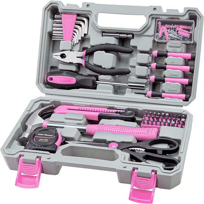 CARTMAN Home Tool Set Kit, Basic Household Hand Tools with Storage Case Light Pink