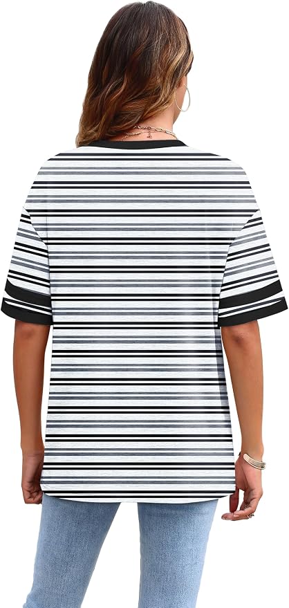 WIHOLL Womens T Shirts Loose Fit Short Sleeve Tees Crew Neck Color Block Summer Tops 2026 Fashion