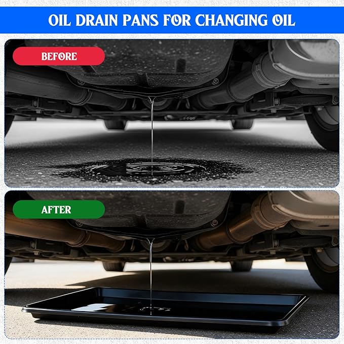 6 Pack Extra Large Oil Drip Pan for Under Car, 35.4 x 24 x 1.6 in Oil Catch Pan, Black Plastic Replacement Tray for Garage Automotive Driveway Washing Machine