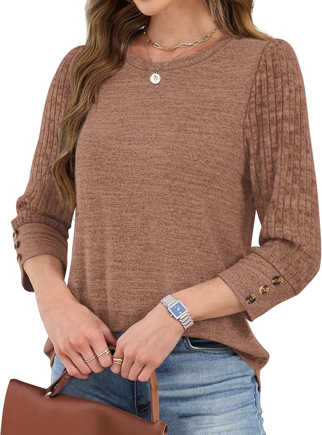 WIHOLL 3/4 Length Sleeve Womens Tops Sweaters Shirts Lightweight Spring Outfits 2026 Winter Clothing S-2XL