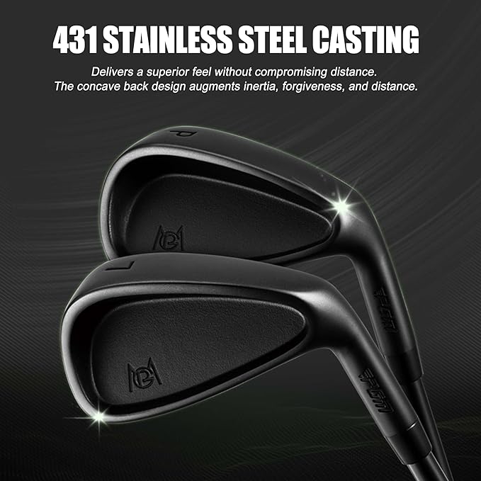 PGM Golf Clubs Irons Set (5, 6, 7, 8, 9, PW,) with Graphite Shafts for Right-Handed Golfers, CNC-Milled deep Grooves and alow Center of Gravity