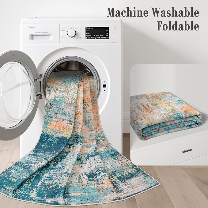 10x14 Area Rug Living Room Rug: Washable Modern Abstract Soft Thin Rug Indoor Floor No Slip Carpet for Bedroom Dining Room Farmhouse Nursery Home Office - Rosy Haze