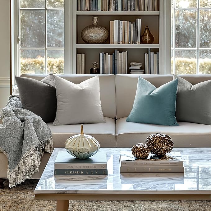 MIULEE Velvet Throw Pillow Covers 20x20 Inch Pack of 2 Grey | Soft Solid Decorative Pillow Covers, Modern Luxury Home Decor, for Couch Chair Sofa Bedroom Livingroom