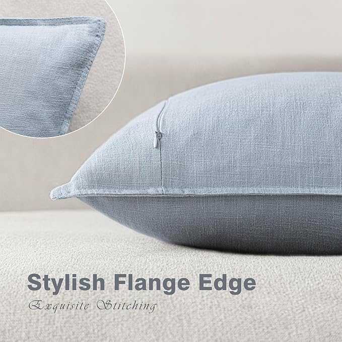 Foindtower Pack of 2, Decorative Linen Solid Throw Pillow Covers Soft Accent Lumbar Cushion Case Boho Farmhouse Pillowcase for Chair Couch Sofa Bedroom Living Room Home Decor 12 x 20 Inch Sky Blue
