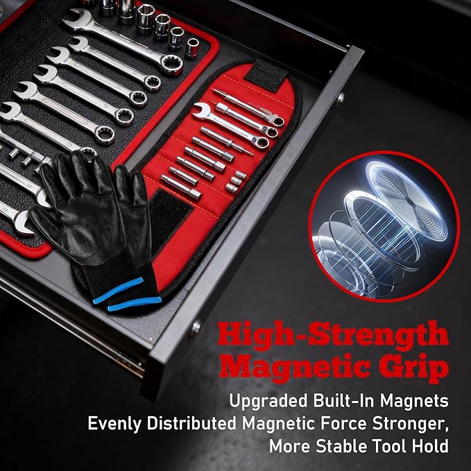 Qidejoy 1Pcs Magnetic Tool Mat with Wristband, Flexible PVC Pad & Non-Slip Tool Holder Tray, 40LB Magnetic Parts Pad – Tools for Mechanics, Garage, Workshop & Auto Repair, Toolbox Organizer