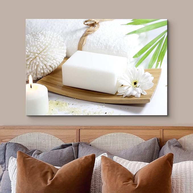 wall26 Canvas Print Wall Art White Soap and Lily at The Spa Nature Wilderness Photography Realism Rustic Scenic Relax/Calm Multicolor Zen Colorful for Living Room, Bedroom, Bathroom, Office - 16"x24"