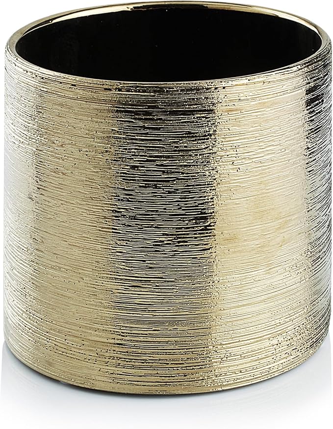 WGVI Gold Etched Ceramic Cylinder Vase Width 5.5" Height 5", Flower Arrangements, Candle Holder, Terrarium Planter Pot, Storage Container Organizer, Pen Brush Holder, Scratched Texture Design, 12 Pc