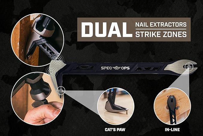 Spec Ops Tools 8" Nail Puller Cats Paw Pry Bar, High-Carbon Steel, 3% Donated to Veterans,