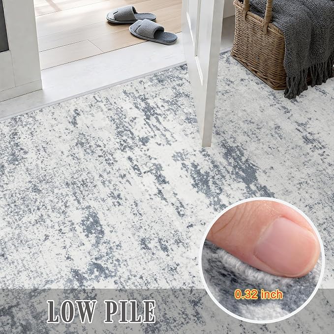 8x10 Area Rug Living Room Rug: Washable Modern Abstract Soft Thin Rug Indoor Floor No Slip Carpet for Bedroom Dining Room Farmhouse Nursery Home Office - Blue Grey