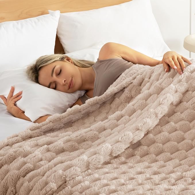 Whale Flotilla Soft Fleece King Size Bed Blanket Luxury 3D Jacquard, Camel | Lightweight Breathable Coverlet Bedspread for All Seasons, Super Cozy Plush Fluffy Fuzzy Decorative Blanket for Bed, 90"x104"