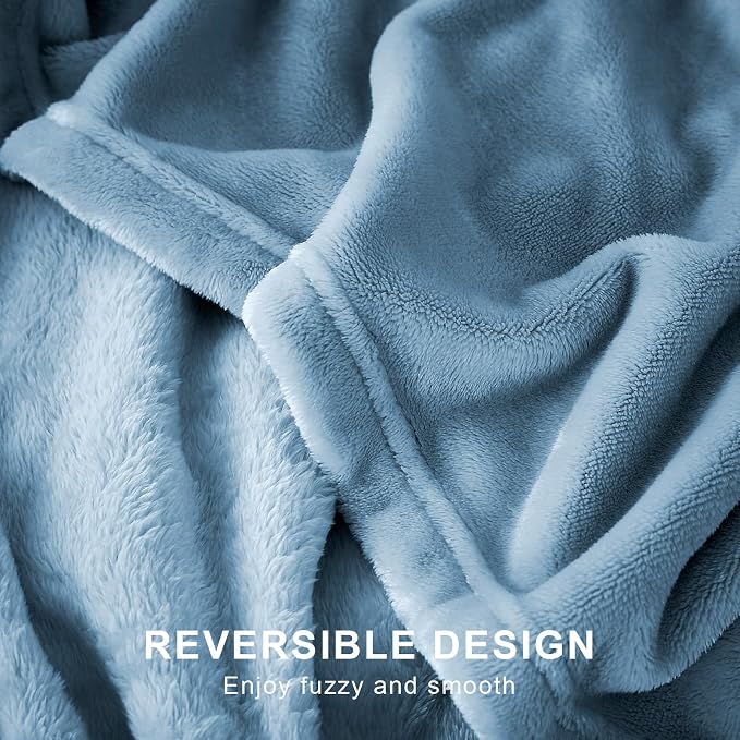 Hansleep Queen Washed Blue Fleece Blanket, Soft Flannel Bed Blanket | Fuzzy Cozy Blanket 90x90 Inches, Multi-use for Bed, Sofa, Couch, Travel, Camping, All Season Warm Lightweight Cover