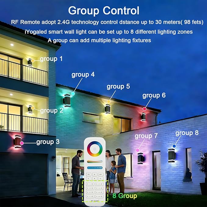 Up and Down Outdoor Wall Lights, Mi.Light Remote Control Warm White 1000lm Color Changing RGB-CCT Outdoor Wall Light IP65,Smart Light Bulb GU10 Exterior Fixture with ETL (3 Pack)