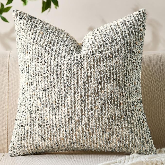 Allorry Soft Wool Decorative Throw Pillow Covers 20x20 Cream Gray SY011B20 | Cozy Soft Touch,Neutral Textured Boho Cushion Covers for Modern Farmhouse Sofa Bedroom Living Room Decor