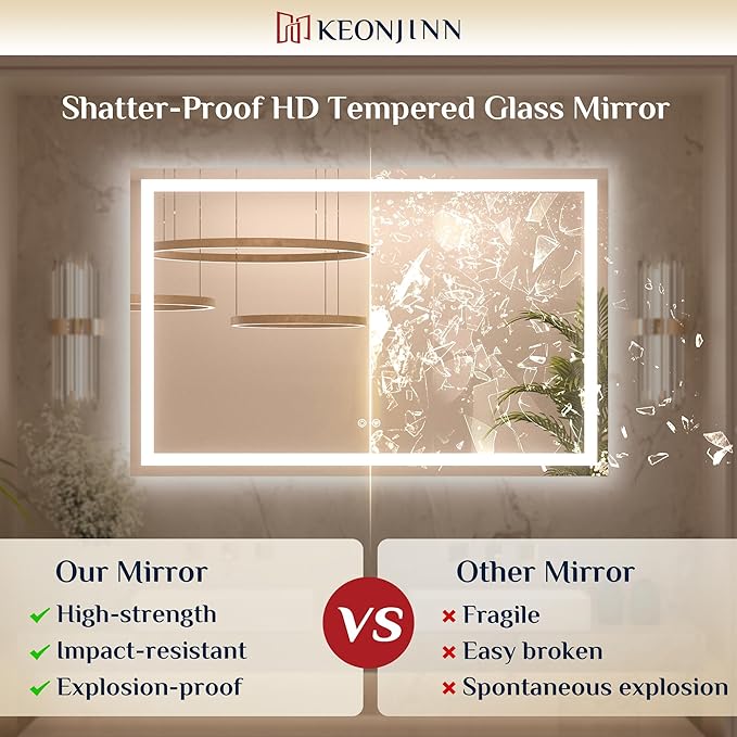 Keonjinn LED Bathroom Mirror 84 ” x 40 ” with Frontlit & Backlit, Lighted Mirror for Bathroom Wall with Dimmable 3-Color Lights, Large Anti-Fog Mirror, HD Tempered Glass, UL-Listed LED Driver