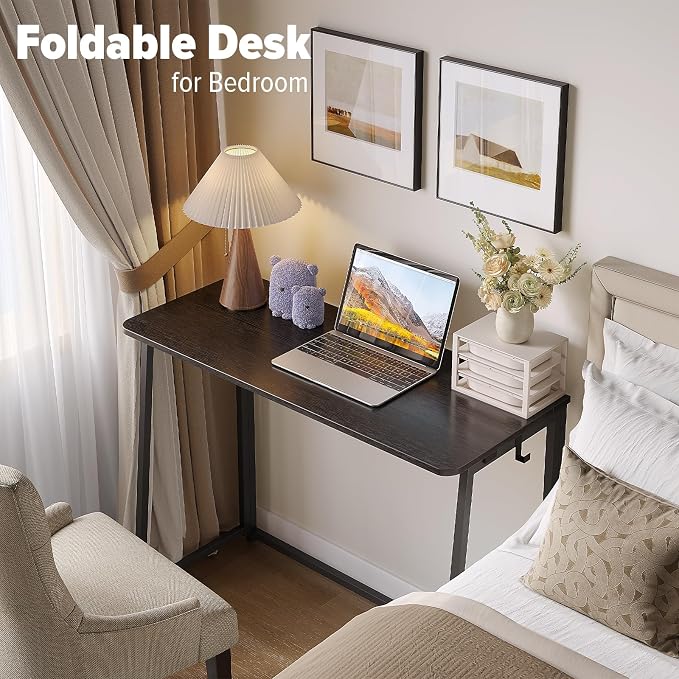 WOHOMO Folding Desk, 39.4" Foldable Computer Table for Small Spaces, Black | Easy Assembly and Fold, Sturdy Home office desks for Study Bedroom Dorm Space Saving Writing Work Apartment