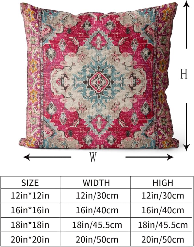 Snycler Boho Throw Pillow Covers 16x16 inch Set of 2 Boho Rug Carpet Double Sided Pattern Cotton Soft Pillow Case Cushion Cover Pillowcase for Couch Sofa Bed Decorative (Red)