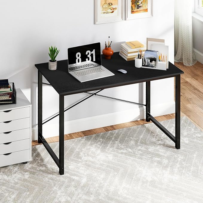 OLIXIS 40 Inch Computer Office Desk for Small Spaces, Writing Gaming Work Desk Modern Study Table with Storage Bag & Headphone Hook Home Bedroom, Black | Metal Frame, Writing Gaming Work, Home Bedroom, Easy Assembly, Sturdy Design, Black