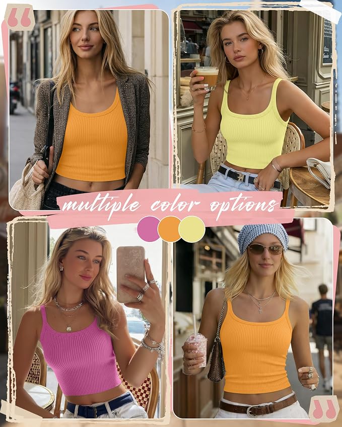 Ficerd 3 Pack Women's Tank Tops 95% Cotton Spaghetti Strap Ribbed Crop Camisole Slim Fitted Basic Summer Sleeveless Layer