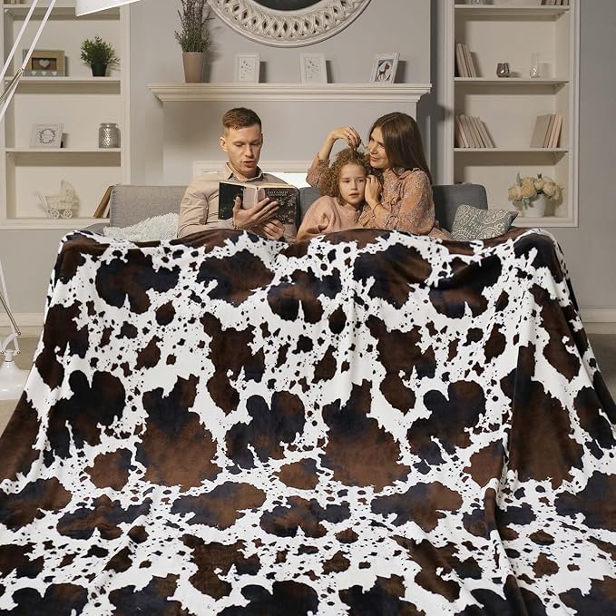 Bnuitland Brown Cow Print Blanket, Large Size 108x90 Inches, 300 GSM Double Sided Lightweight Fuzzy Decor, Super Soft Cozy Gift Flannel Fleece Blanket for Bed/Sofa/Couch/Outdoor