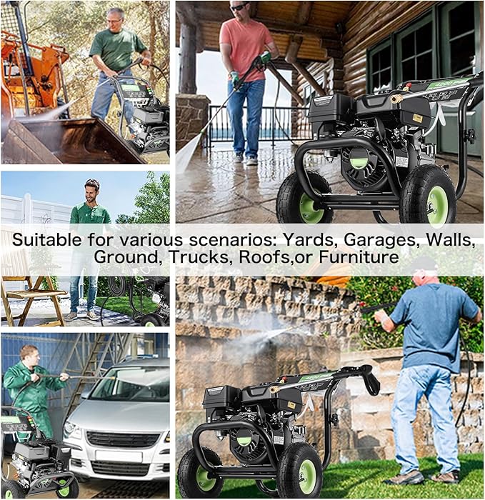 4200PSI Pressure Washer 4.0GPM Gas Power Washer 196CC Gas Powered Washing Machine Commercial High Pressure Washer with 25ft Hose&5 Nozzles for Patio Garden Yard Vehicle,EPA/CARB/ETL