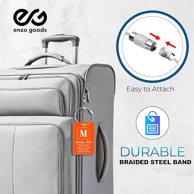 Personalized Luggage Tag | 10 Pack | Custom Luggage Tags for Suitcases | Kids Backpack Tag | 10 Color Options & Choose Font, Font Color
