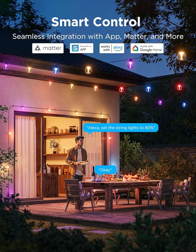 Govee Clear Bulb Outdoor String Lights, 144ft IP67 Patio & Backyard Lights | 45 RGBWIC Dimmable LED Bulbs, 111 Modes, Music Sync, IP67 Waterproof & Shatterproof, Work with Alexa, Google & Matter