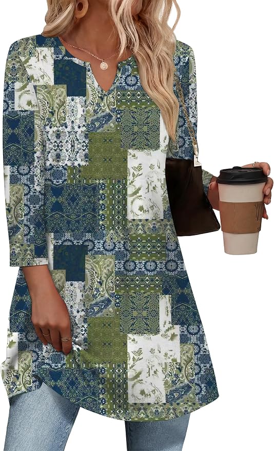 OFEEFAN Summer Boho Tops For Women 3/4 Length Sleeve Womens Tops Vacation Outfits