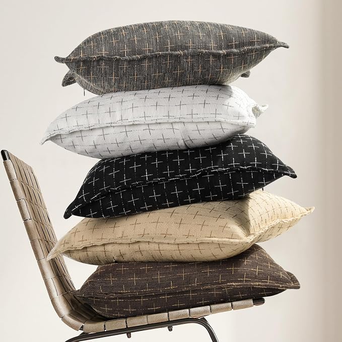 Pillow Covers 26x26 Set of 2 Soft Polyester Textured Pillow Covers with Stylish Flange Edge Cozy Farmhouse Throw Pillows for Couch Bed Sofa Living Room
