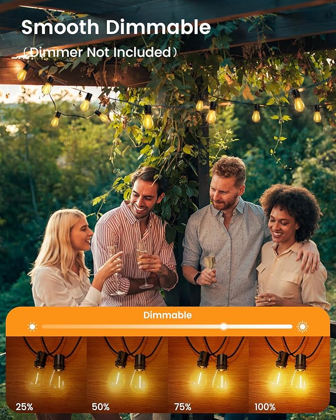 Torkase Outdoor String Lights 180FT, Patio Lights with 53 Dimmable S14 Plastic Bulbs 2 Spare, 2200K Waterproof Connectable Hanging Lights for Backyard Porch Cafe Party Decor