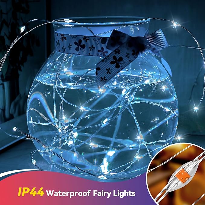 LitHome 2 Pack Cool White Fairy Lights Battery Operated, 20 FT 60 LED Twinkle Lights Battery Operated 2 Modes, Waterproof Led Fairy String Light for Indoor Outdoor Christmas Wedding Bedroom Decor
