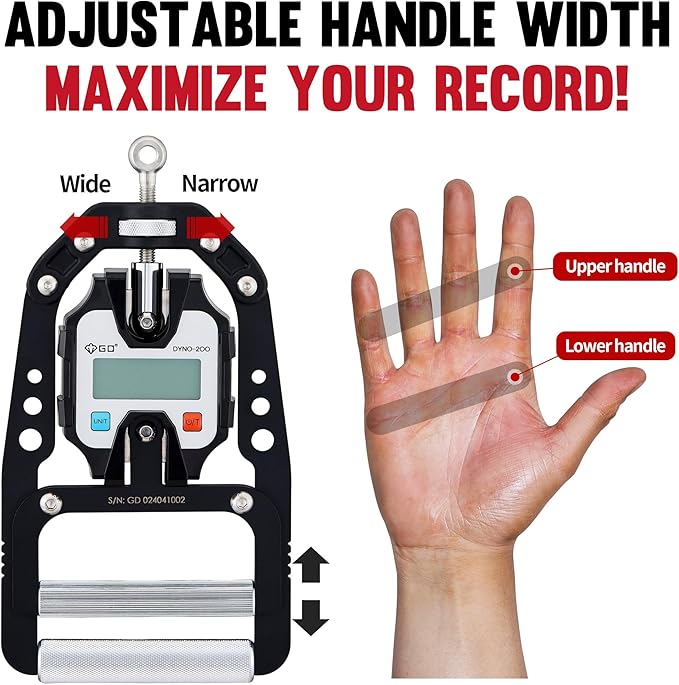 (NEW) GD DYNO-200 Digital Hand Dynamometer Grip Strength Measurement Electronic Hand Grip Strength Tester Grip Strengthener Hand Exerciser 440 Lbs (200 Kgs)