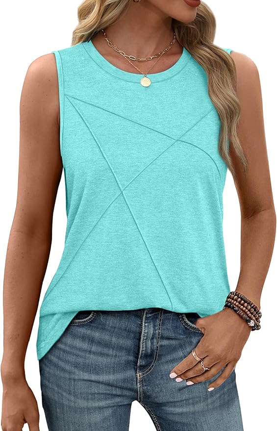 WIHOLL Women's Sleeveless Summer Crewneck Loose Fit Tank Tops
