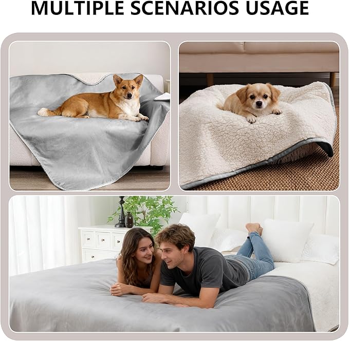 Waterproof Blanket for Couch, Leak Proof Dog Bed Sherpa Throw Blankets Reversible Pet Sofa Furniture Protector Machine Washable-50 x60,Darkgrey