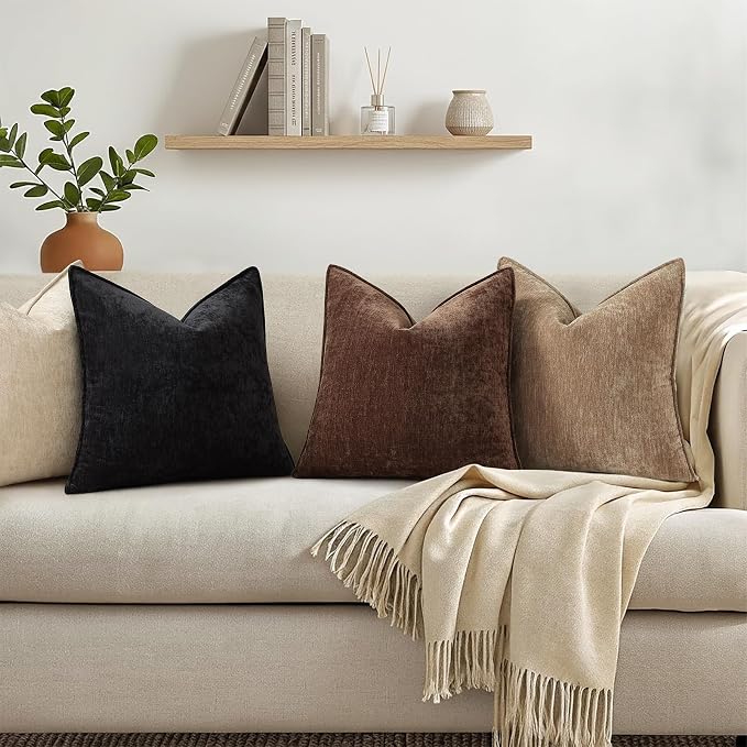 decorUhome Chenille Dark Brown Velvet Throw Pillow Covers 12x20 Set of 2 | Fall Soft Lumbar Couch Decorative Modern Farmhouse Pillow Cases with Elegant Design for Sofa Bed Living Room Home Decor