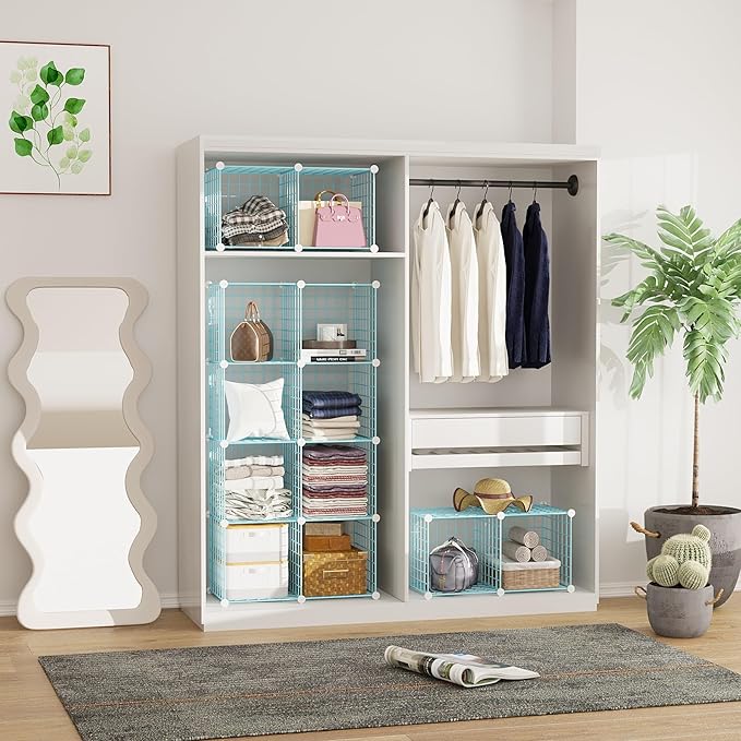 C&AHOME Wire Cube Storage, 12 - Cube Organizer Metal C Grids, Modular Shelves Units, Closet Organizer, Ideal for Home, Office, Living Room, 36.6”L x 12.4”W 48.4”H, Blue UWCS3012B