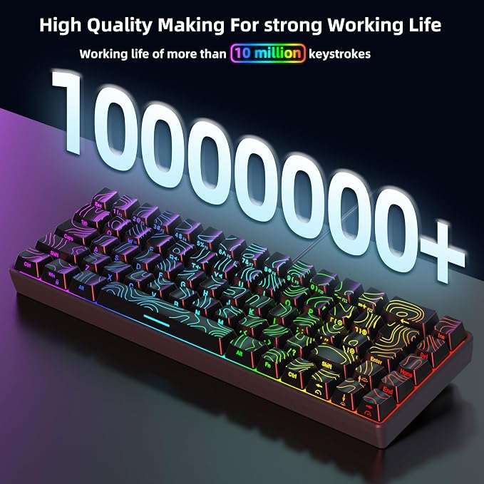 Snpurdiri 65% Wired Small Gaming Keyboard RGB 68-Key (Black) | Mini Gaming Keyboard Backlit Ultra-Compact , for PC/Mac Gamer, Typist, Travel, Easy to Carry on Business Trip