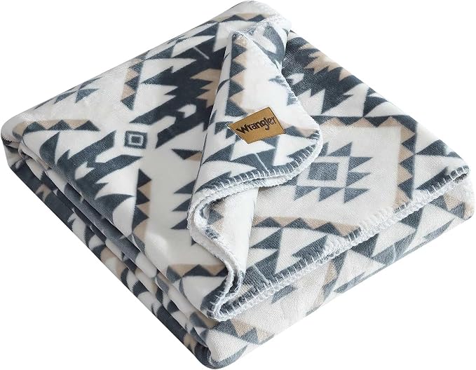Wrangler - Blanket, Soft & Reversible Flannel Bedding, Yellowstone Inspired Throw Blanket for Couch or Bed (Dakota Grey, 60" x 70")