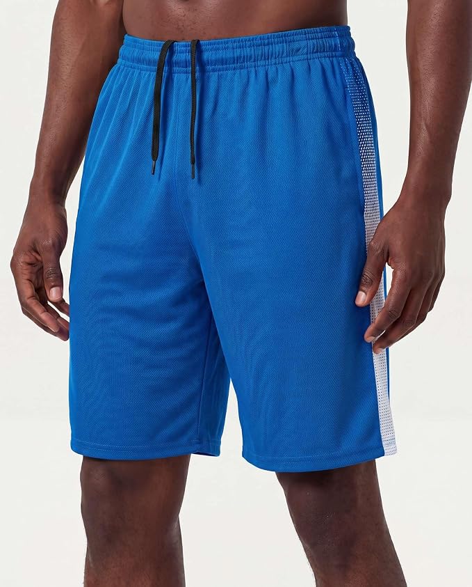 5 Pack Men's Mesh Shorts Athletic Basketball Sports Gym Workout Pockets | Cooling Moisture-Wicking, 9", Long, Quick-Dry, Breathable, Elastic Drawstring Waistband. Running, Exercise, Soccer, Training.