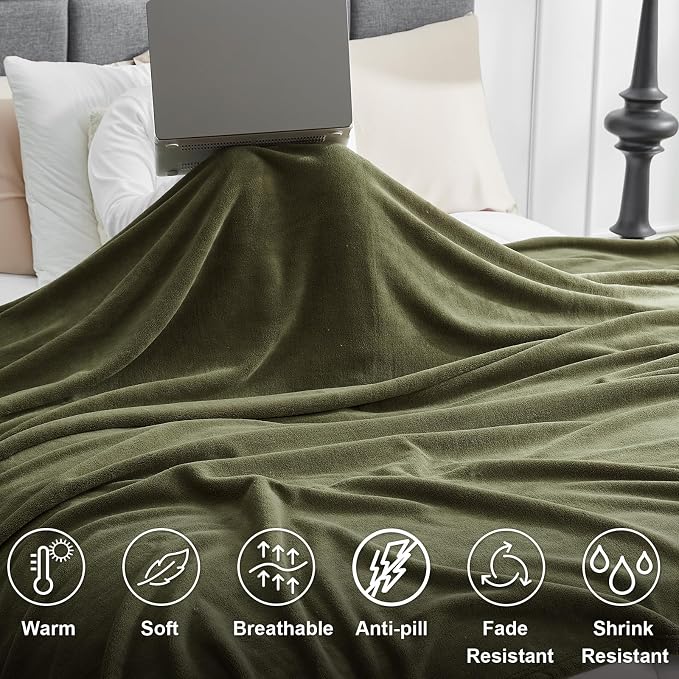Hansleep Full Moss Green Fleece Blanket, Soft Flannel Bed Blanket | Fuzzy Cozy Blanket 84x90 Inches, Multi-use for Bed, Sofa, Couch, Travel, Camping, All Season Warm Lightweight Cover