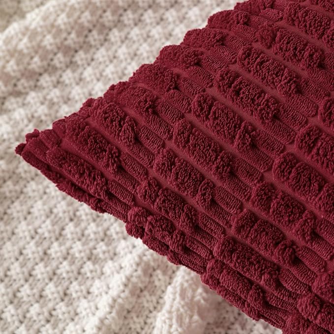 MIULEE Lumbar Corduroy Decorative Throw Pillow Covers 12x20 Burgundy | Pack of 2 Soft Boho Striped Pillow Covers Modern Farmhouse Home Decor For Sofa Living Room Couch Bed